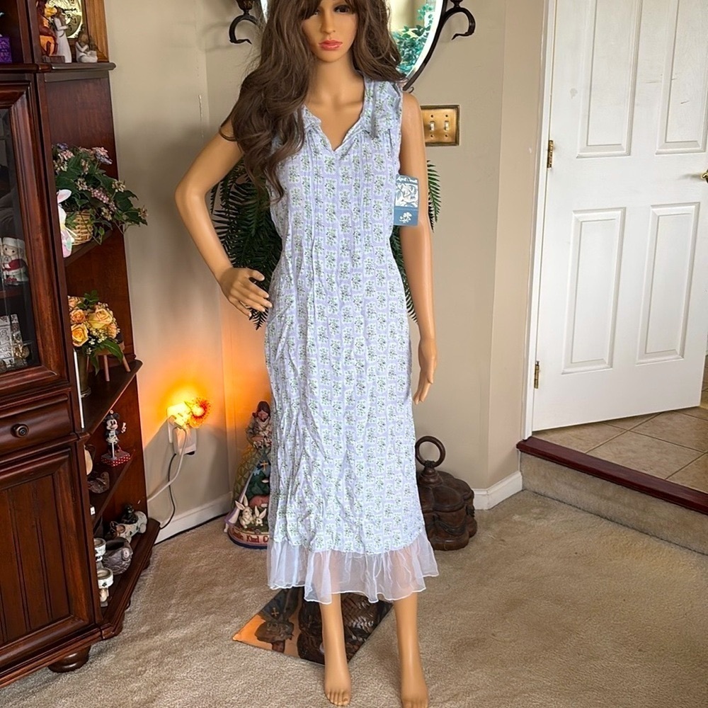 Brand New April Cornell Light Blue Forget Me Not Dress Midi Sleeveless Floral